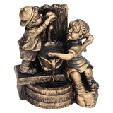 Little Boy Girl Playing Water Statue Standing Sculpture Resin Garden Ornament for Home Decoration