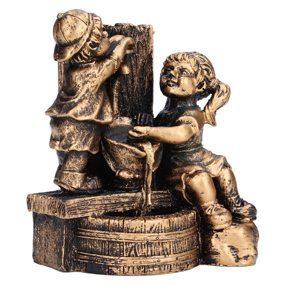 Little Boy Girl Playing Water Statue Standing Sculpture Resin Garden Ornament for Home Decoration