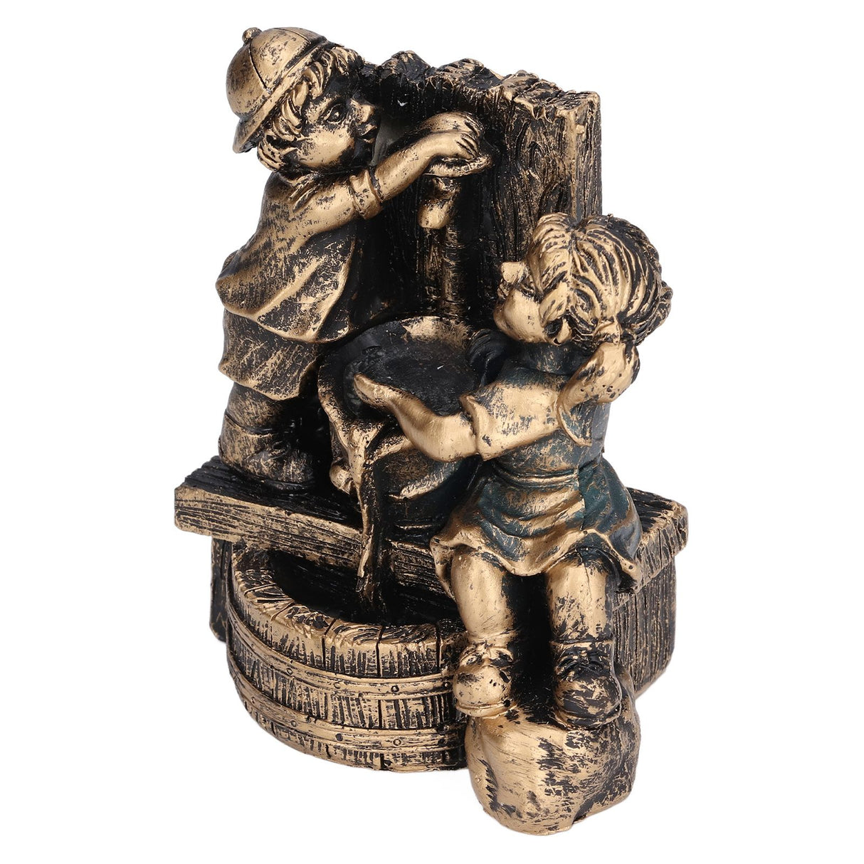 Little Boy Girl Playing Water Statue Standing Sculpture Resin Garden Ornament for Home Decoration