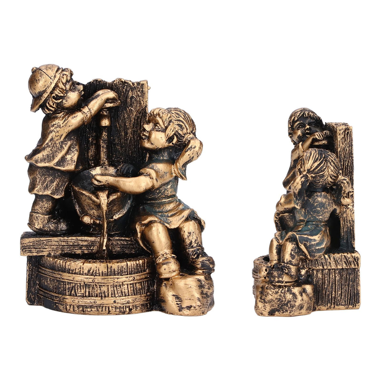 Little Boy Girl Playing Water Statue Standing Sculpture Resin Garden Ornament for Home Decoration