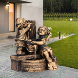 Little Boy Girl Playing Water Statue Standing Sculpture Resin Garden Ornament for Home Decoration