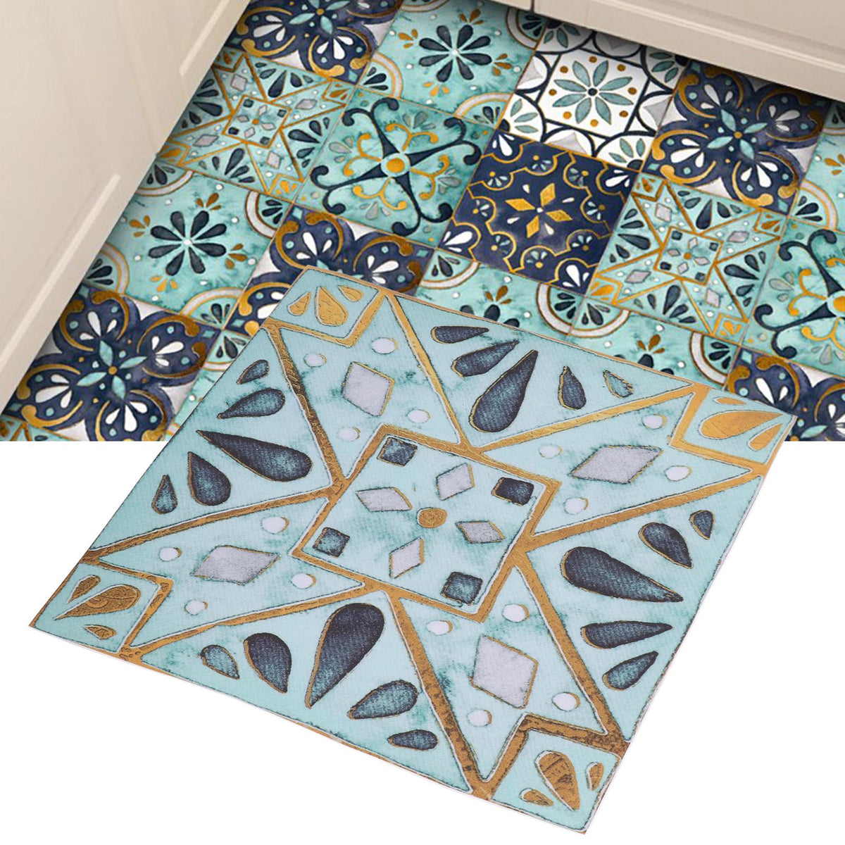 4Pcs/Set Antique Tile Stickers Retro Style Waterproof Self Adhesive Decals for Kitchen Bathroom Decor 30x30cm