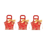 50Set Innovative Candy Box Paper Candy Bags with Ribbons for Christmas Parties Birthdays WeddingsRetro Carmine with Gold Ribbon