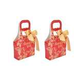 50Set Innovative Candy Box Paper Candy Bags with Ribbons for Christmas Parties Birthdays WeddingsRetro Carmine with Gold Ribbon - Rear View