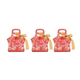 50Set Innovative Candy Box Paper Candy Bags with Ribbons for Christmas Parties Birthdays WeddingsRetro Carmine with Gold Ribbon