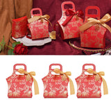50Set Innovative Candy Box Paper Candy Bags with Ribbons for Christmas Parties Birthdays WeddingsRetro Carmine with Gold Ribbon - Extra Image
