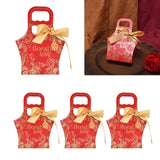 50Set Innovative Candy Box Paper Candy Bags with Ribbons for Christmas Parties Birthdays WeddingsRetro Carmine with Gold Ribbon