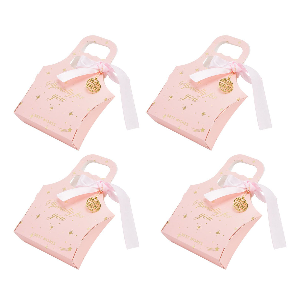 50Set Innovative Candy Box Paper Candy Bags with Ribbons for Christmas Parties Birthdays WeddingsPink with Light Pink Ribbon