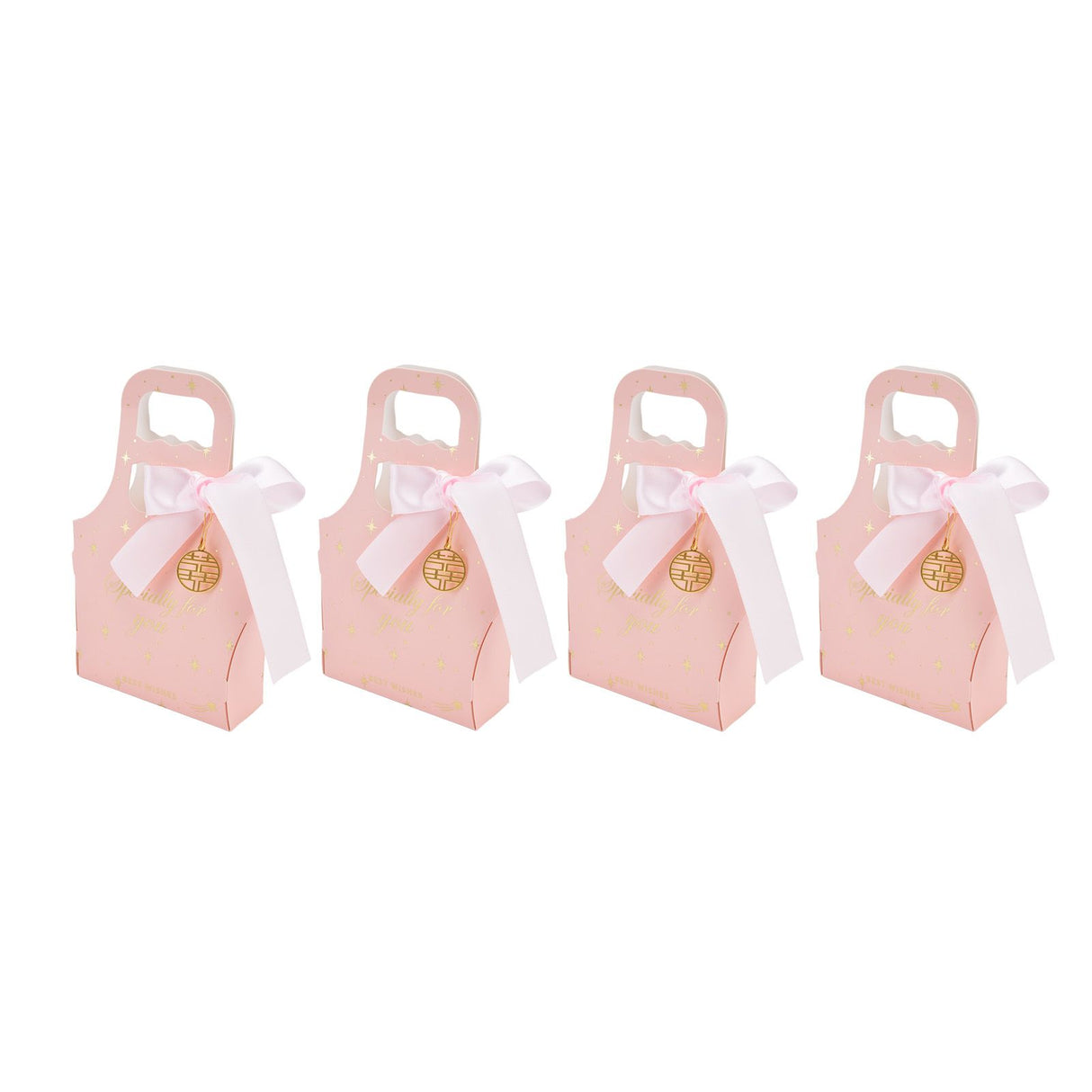 50Set Innovative Candy Box Paper Candy Bags with Ribbons for Christmas Parties Birthdays WeddingsPink with Light Pink Ribbon