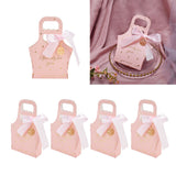 50Set Innovative Candy Box Paper Candy Bags with Ribbons for Christmas Parties Birthdays WeddingsPink with Light Pink Ribbon