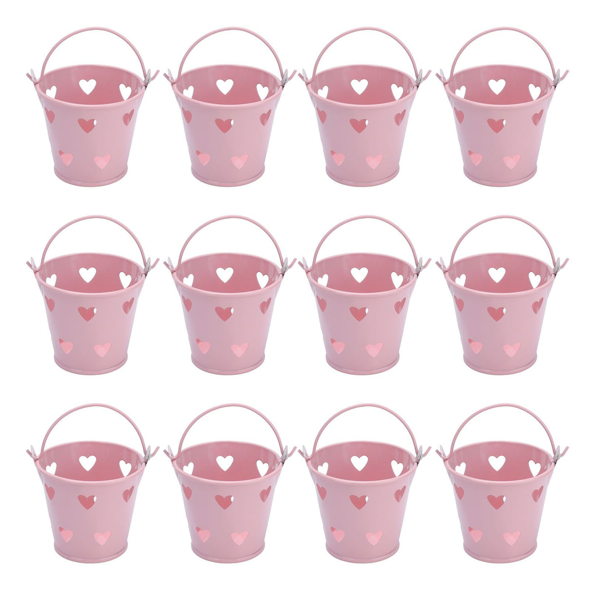 12pcs Mini Metal Bucket Hollow Heart Shaped Bucket with Handle for Candies Outdoor Flower Cosmetics