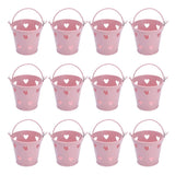 12pcs Mini Metal Bucket Hollow Heart Shaped Bucket with Handle for Candies Outdoor Flower Cosmetics