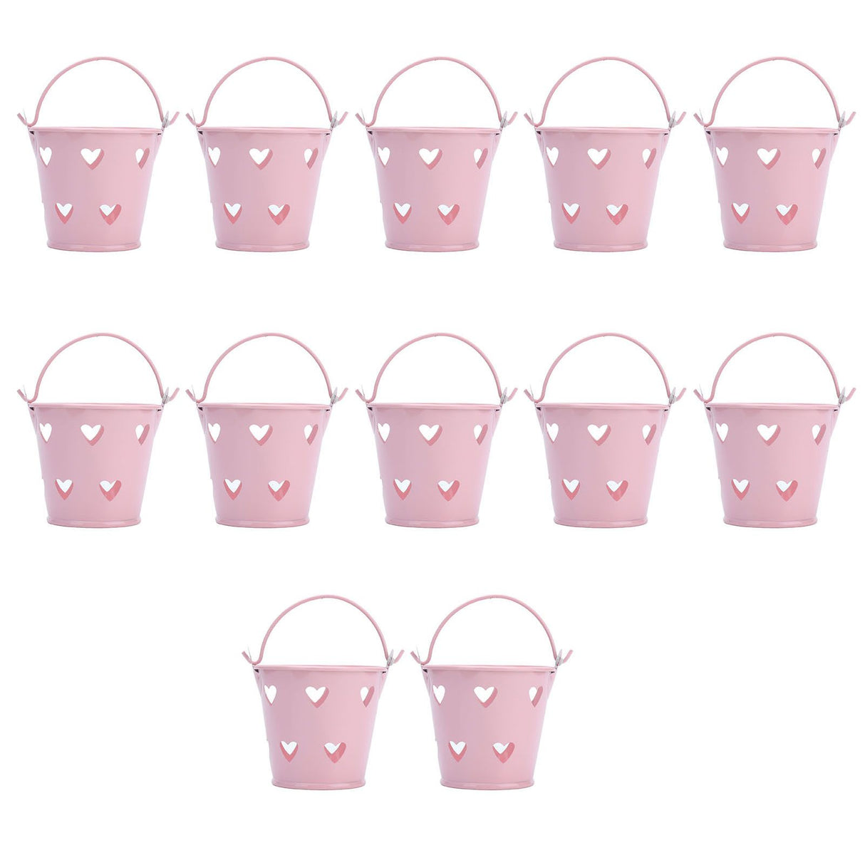 12pcs Mini Metal Bucket Hollow Heart Shaped Bucket with Handle for Candies Outdoor Flower Cosmetics
