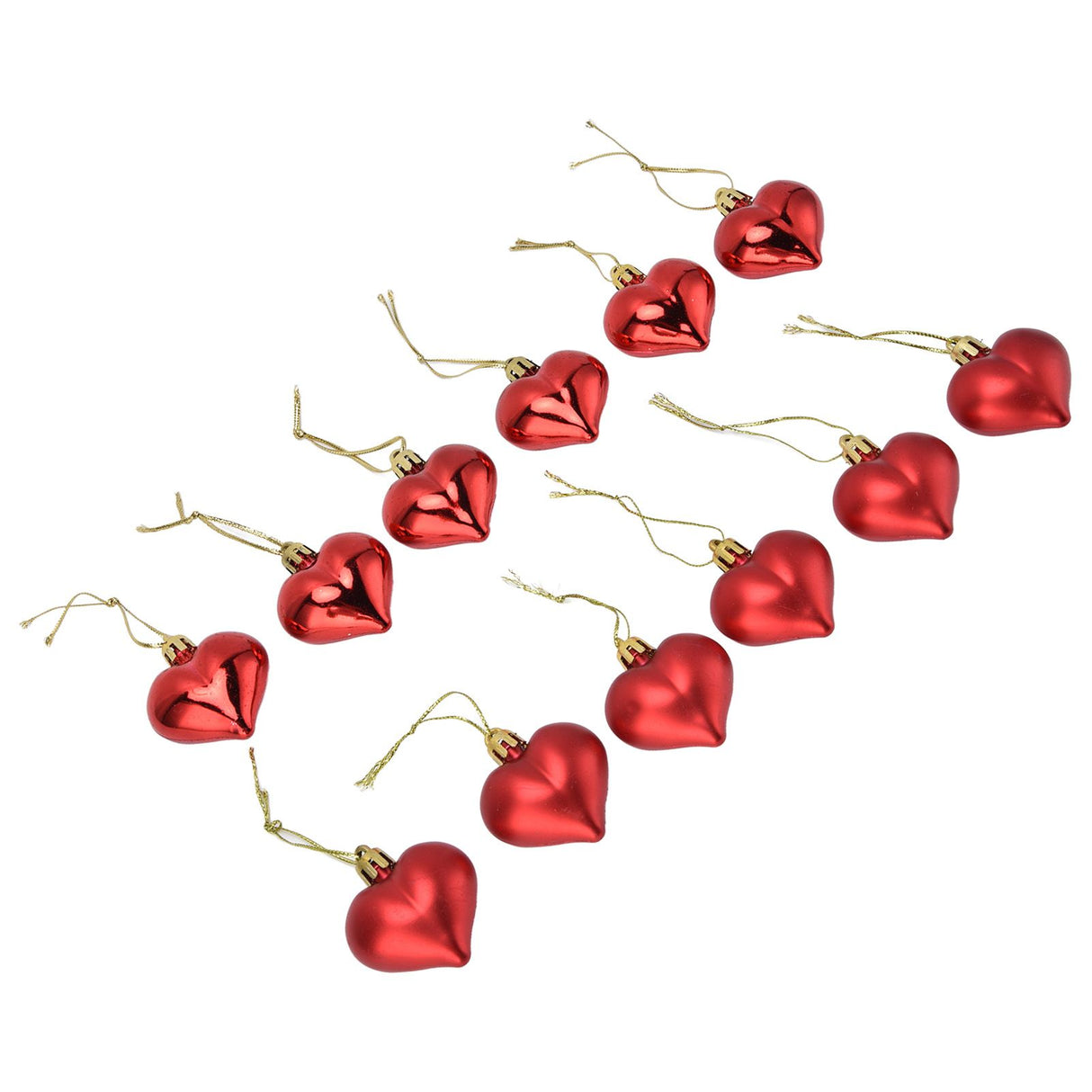 12pcs Christmas Ornament Heart Shape PVC Christmas Tree Hanging Decorations for Valentine's Day PartyRed