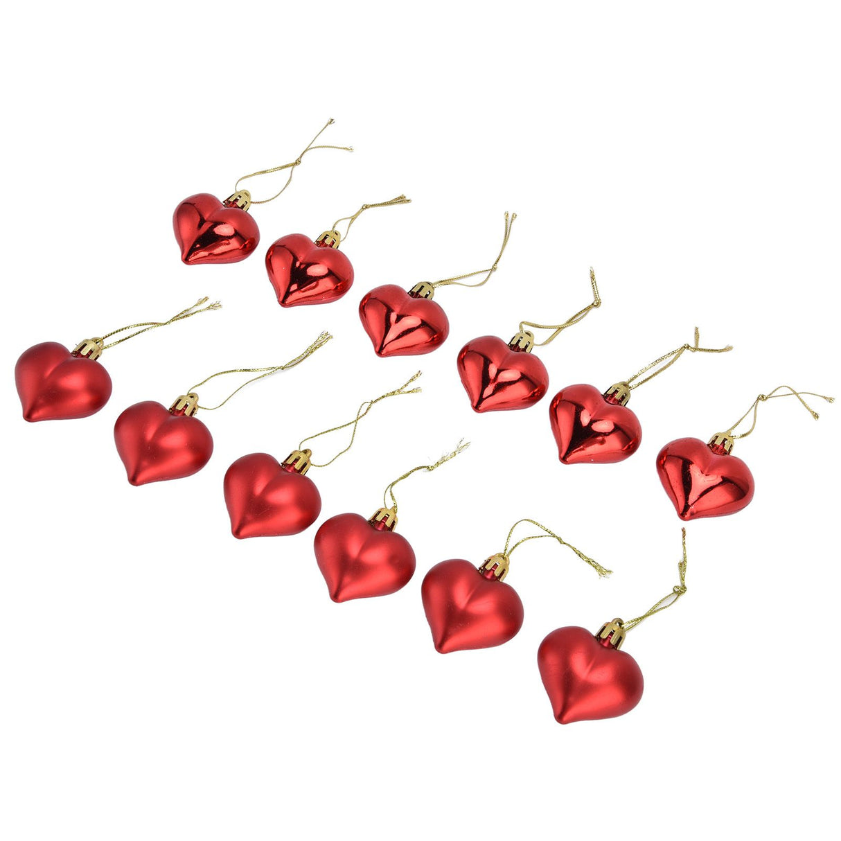 12pcs Christmas Ornament Heart Shape PVC Christmas Tree Hanging Decorations for Valentine's Day PartyRed