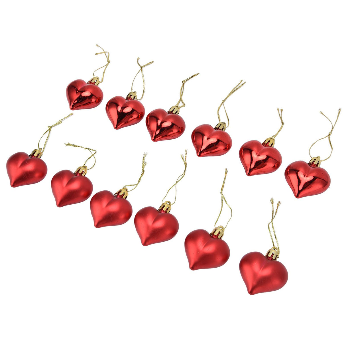 12pcs Christmas Ornament Heart Shape PVC Christmas Tree Hanging Decorations for Valentine's Day PartyRed