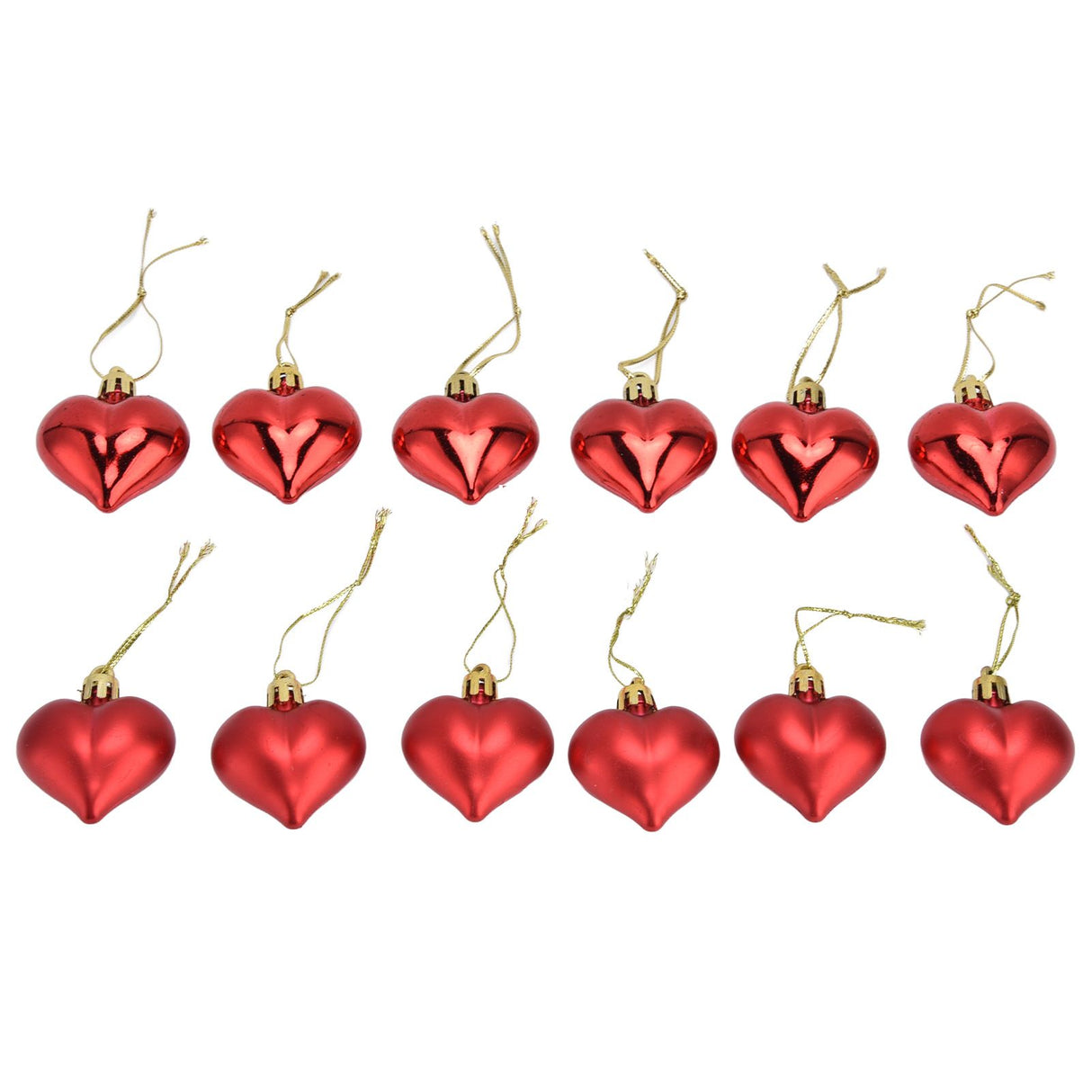 12pcs Christmas Ornament Heart Shape PVC Christmas Tree Hanging Decorations for Valentine's Day PartyRed