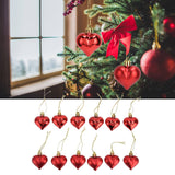 12pcs Christmas Ornament Heart Shape PVC Christmas Tree Hanging Decorations for Valentine's Day PartyRed