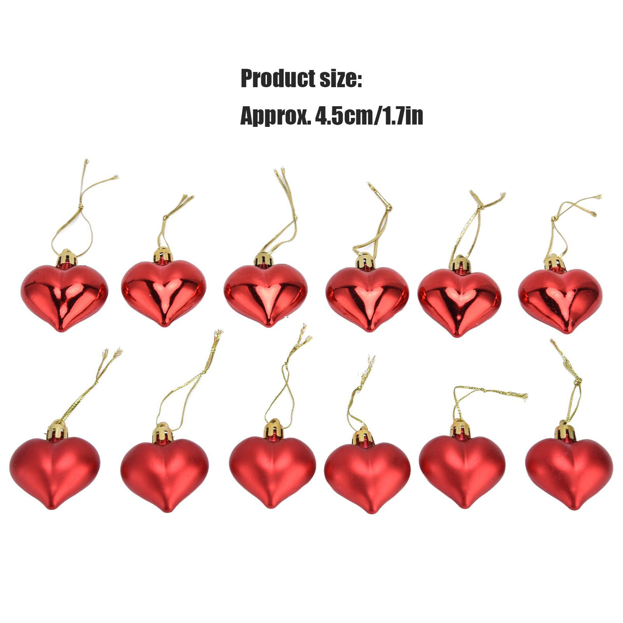 12pcs Christmas Ornament Heart Shape PVC Christmas Tree Hanging Decorations for Valentine's Day PartyRed