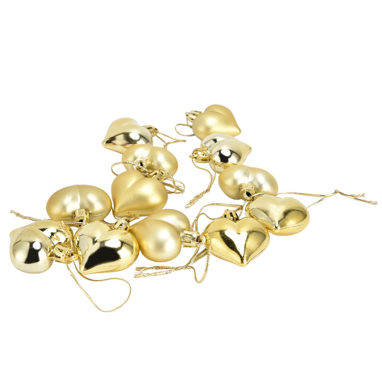12pcs Christmas Ornament Heart Shape PVC Christmas Tree Hanging Decorations for Valentine's Day PartyGold