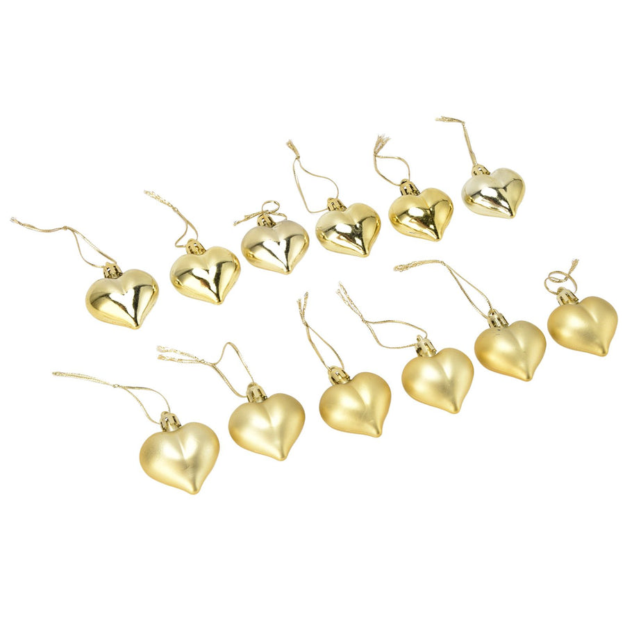 12pcs Christmas Ornament Heart Shape PVC Christmas Tree Hanging Decorations for Valentine's Day PartyGold