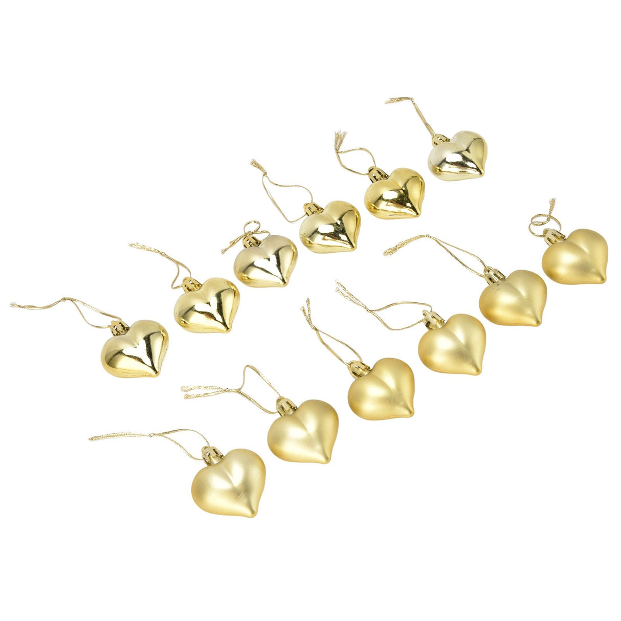 12pcs Christmas Ornament Heart Shape PVC Christmas Tree Hanging Decorations for Valentine's Day PartyGold