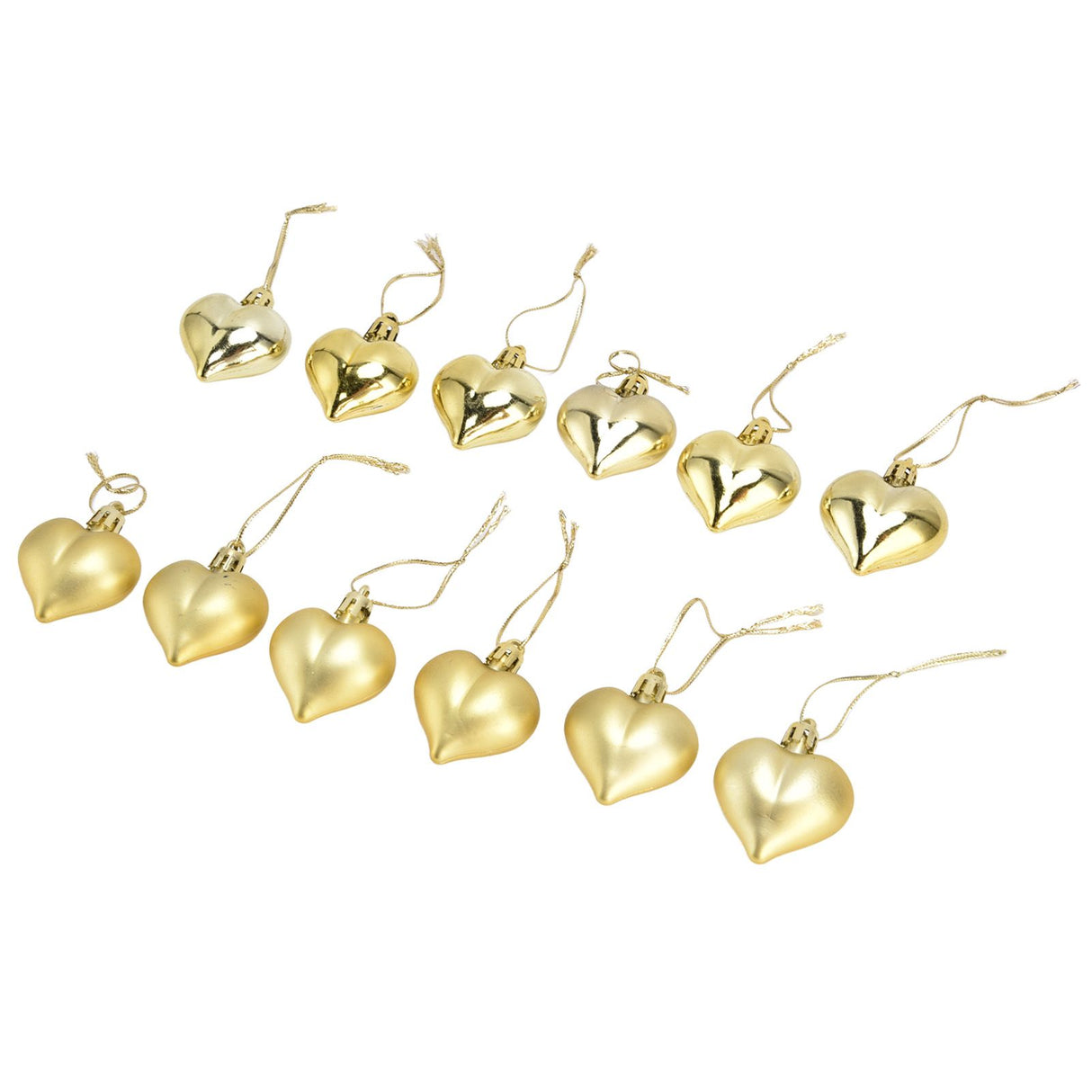 12pcs Christmas Ornament Heart Shape PVC Christmas Tree Hanging Decorations for Valentine's Day PartyGold