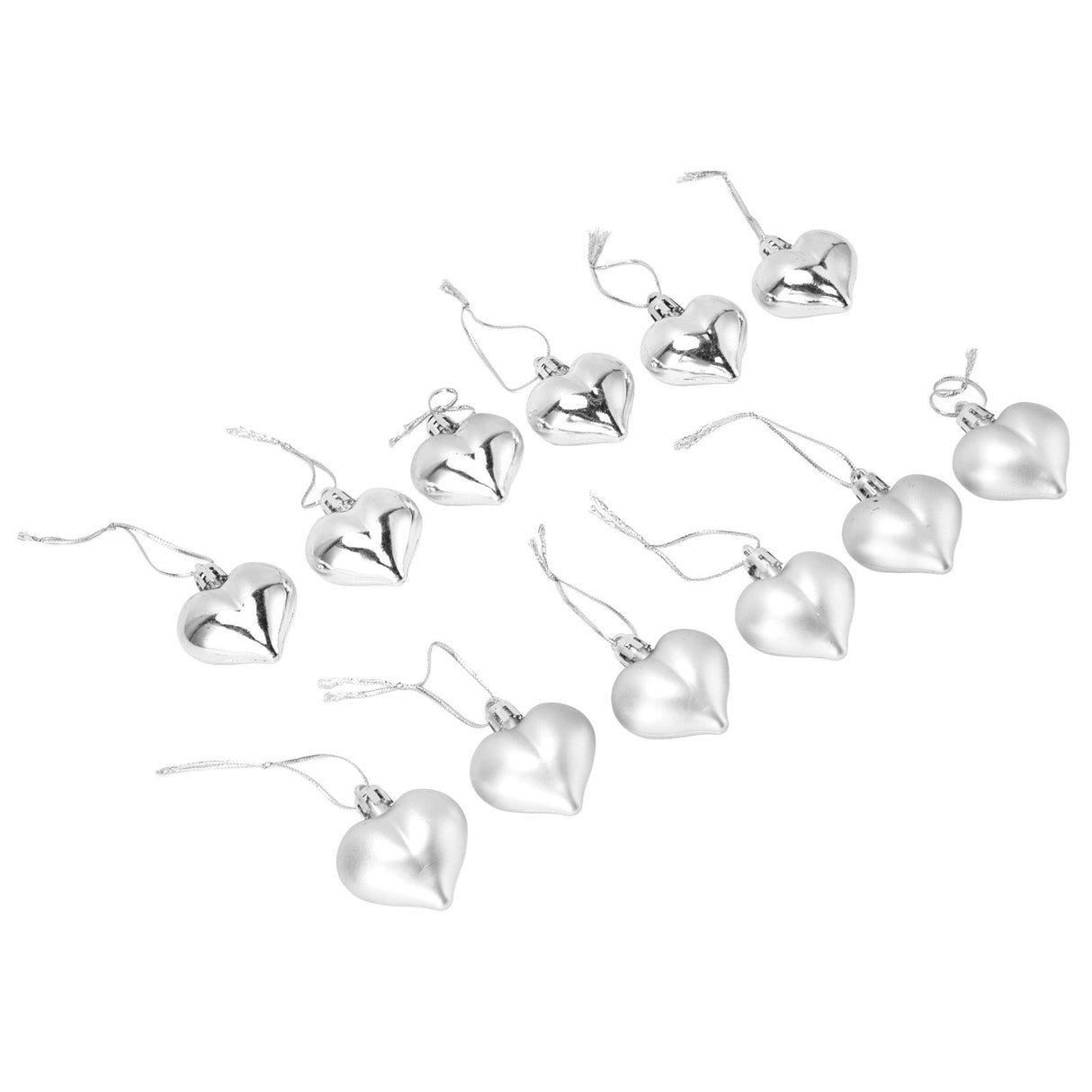 12pcs Christmas Ornament Heart Shape PVC Christmas Tree Hanging Decorations for Valentine's Day PartySilver