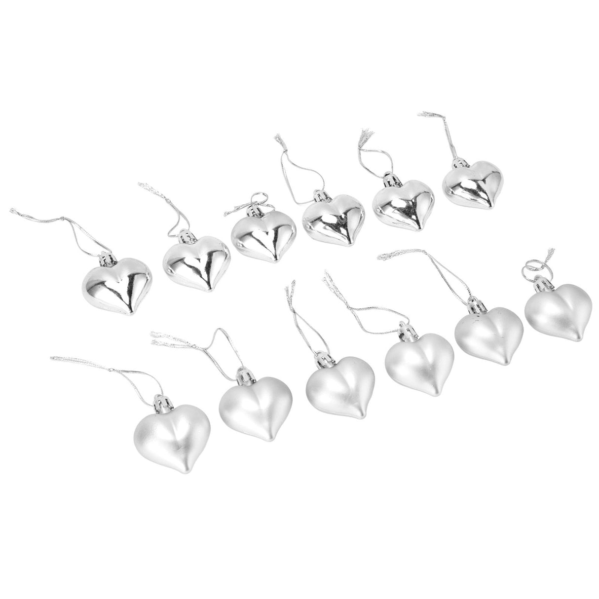 12pcs Christmas Ornament Heart Shape PVC Christmas Tree Hanging Decorations for Valentine's Day PartySilver