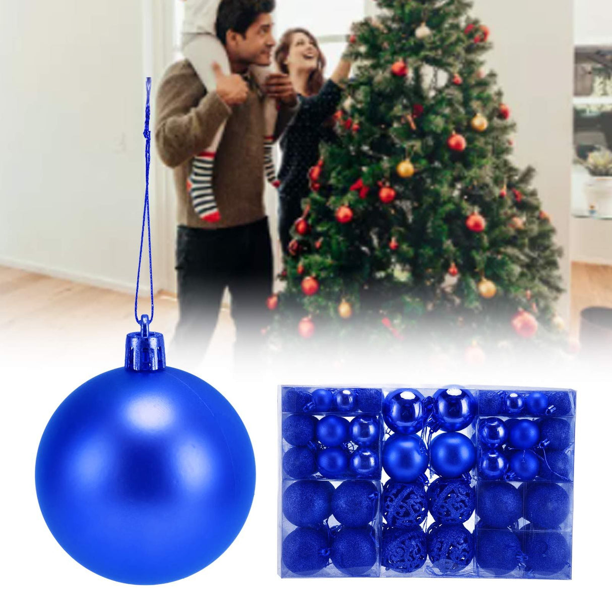 100pcs Christmas Ball Ornaments Shatterproof Hanging Balls for Christmas Tree Party DecorationBlue