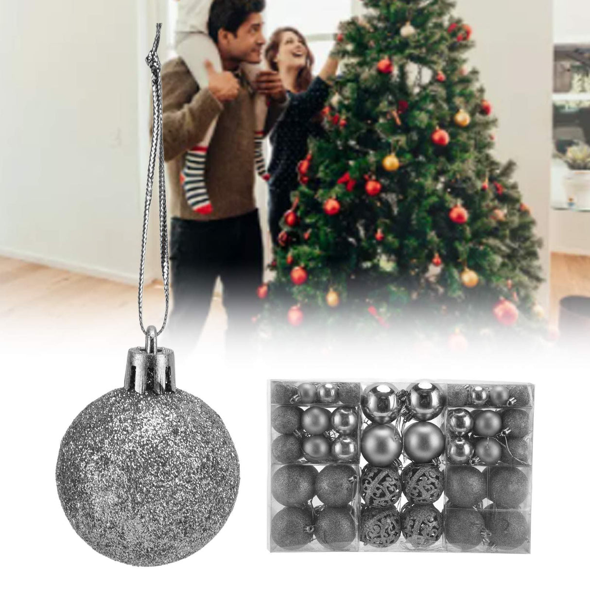 100pcs Christmas Ball Ornaments Shatterproof Hanging Balls for Christmas Tree Party DecorationSilver