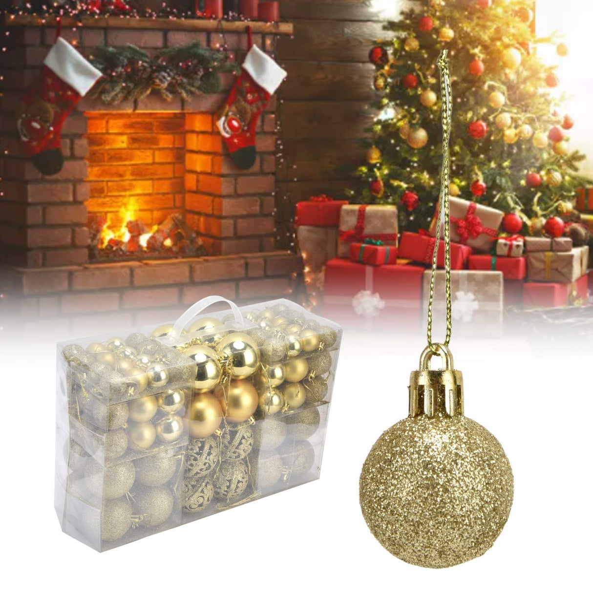 100pcs Christmas Ball Ornaments Shatterproof Hanging Balls for Christmas Tree Party DecorationGold