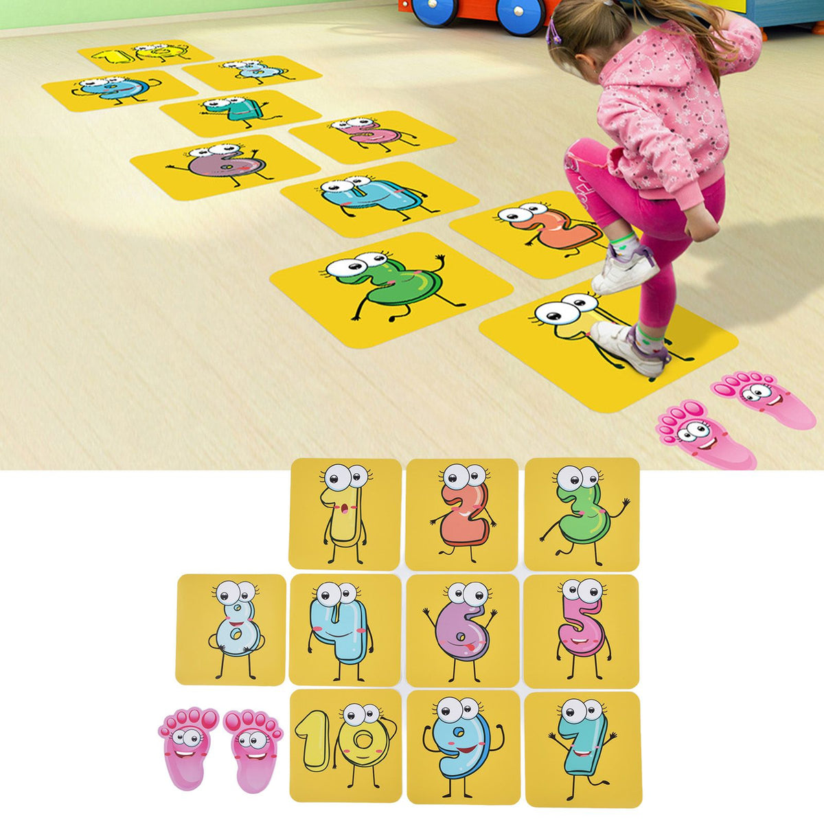 12PCS/Set Game Floor Sticker DIY Kids Game Ground Sticker Cartoon Number Sticker for Nursery