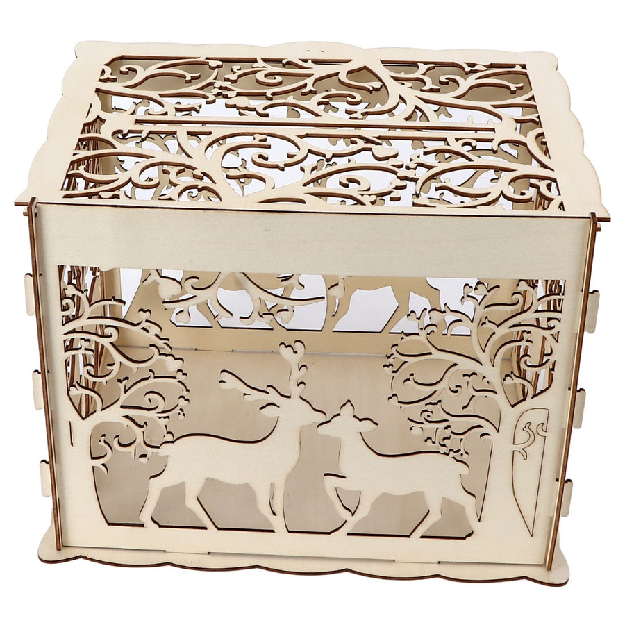 Greeting Card Box DIY Wooden Couple Deer Wedding Card Case Sign in Box Decoration Box