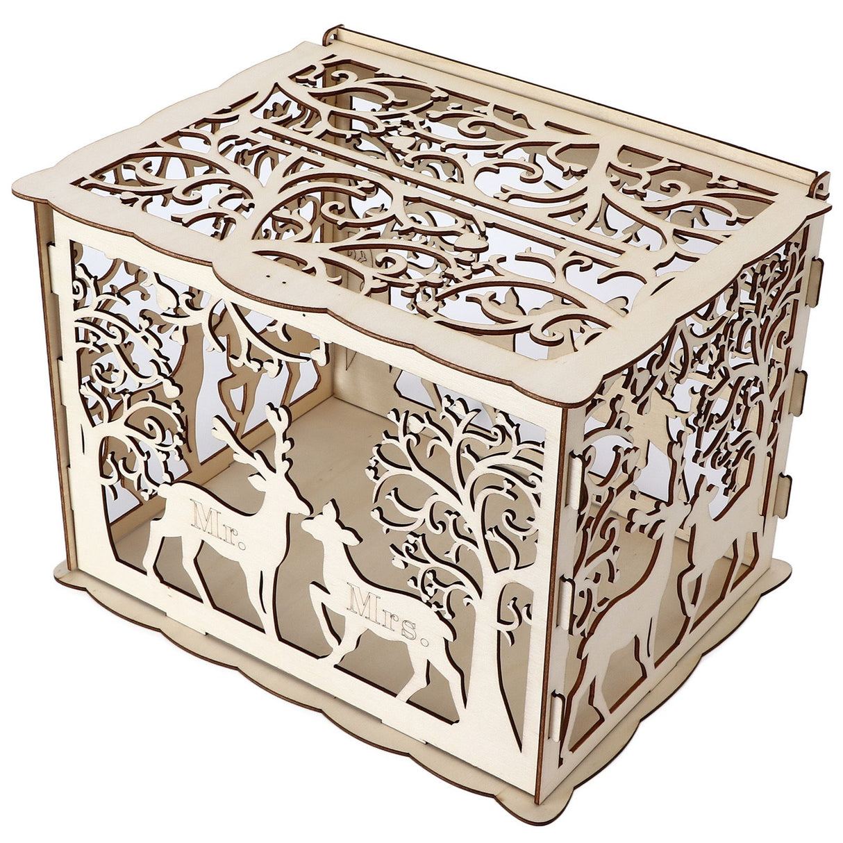 Greeting Card Box DIY Wooden Couple Deer Wedding Card Case Sign in Box Decoration Box