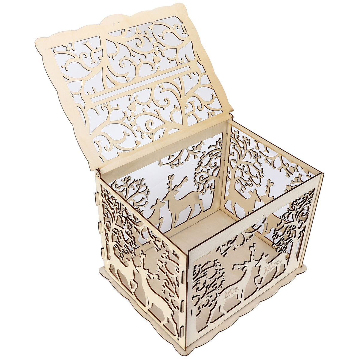 Greeting Card Box DIY Wooden Couple Deer Wedding Card Case Sign in Box Decoration Box