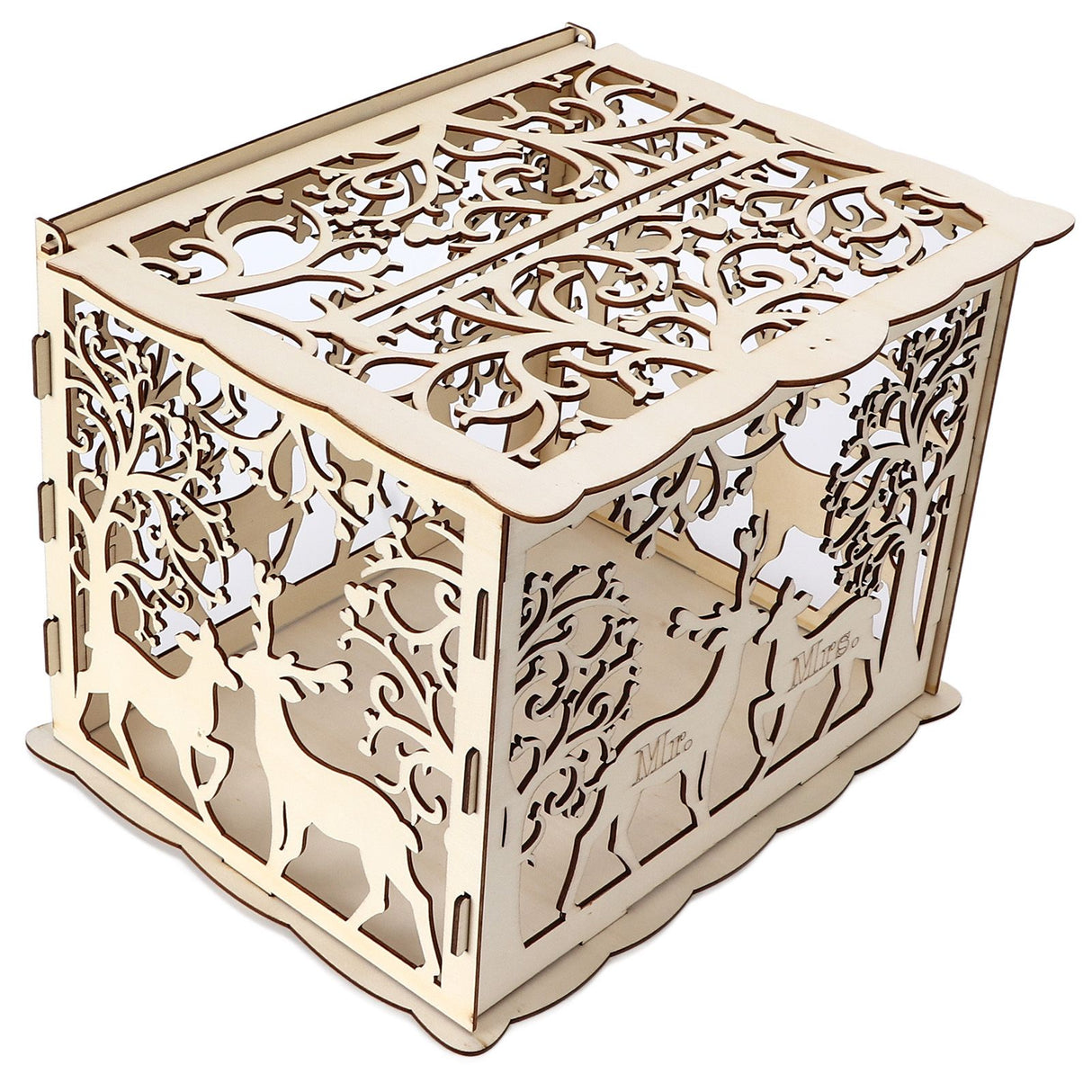 Greeting Card Box DIY Wooden Couple Deer Wedding Card Case Sign in Box Decoration Box