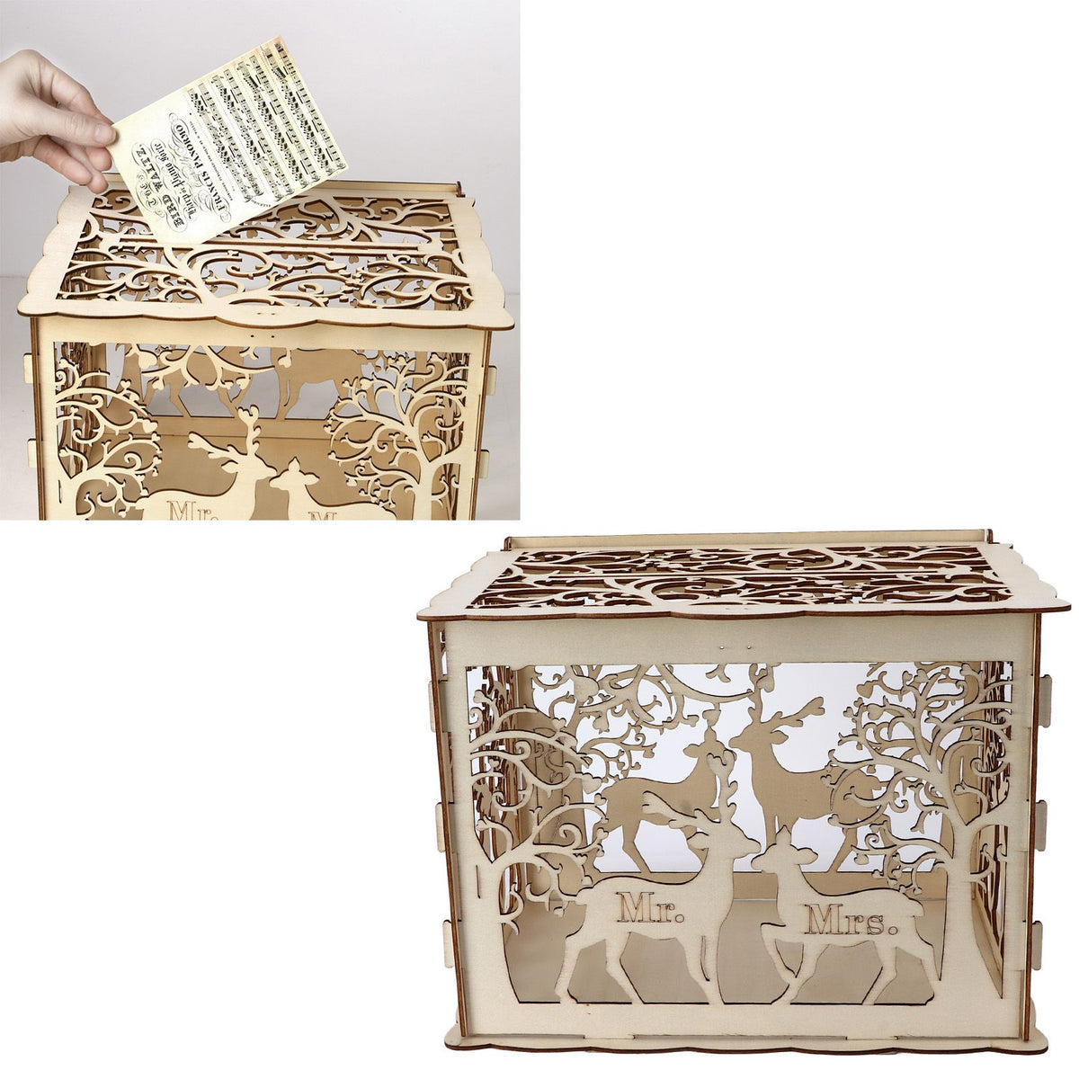 Greeting Card Box DIY Wooden Couple Deer Wedding Card Case Sign in Box Decoration Box