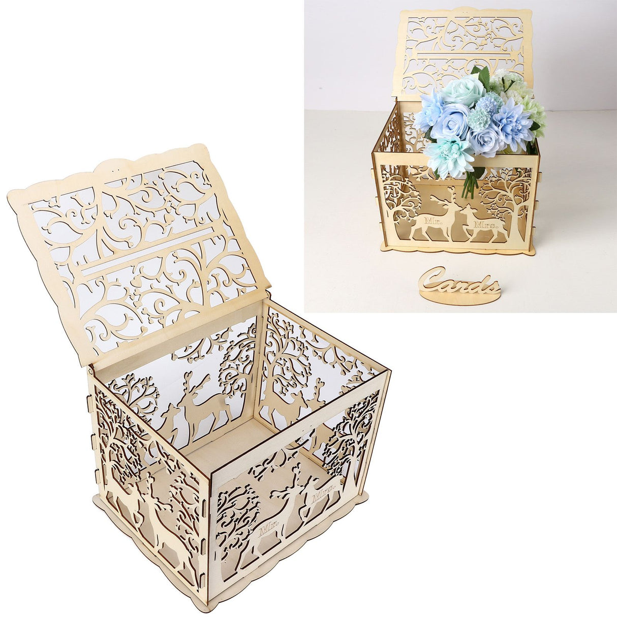 Greeting Card Box DIY Wooden Couple Deer Wedding Card Case Sign in Box Decoration Box