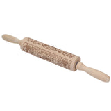 Rolling Pin Wooden Christmas Print Dough Roller Kitchen Tool for Pastries Pizza Biscuits Baking