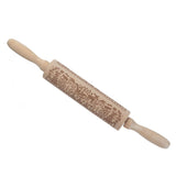 Rolling Pin Wooden Christmas Print Dough Roller Kitchen Tool for Pastries Pizza Biscuits Baking - Side View