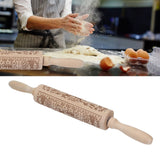 Rolling Pin Wooden Christmas Print Dough Roller Kitchen Tool for Pastries Pizza Biscuits Baking