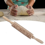 Rolling Pin Wooden Christmas Print Dough Roller Kitchen Tool for Pastries Pizza Biscuits Baking