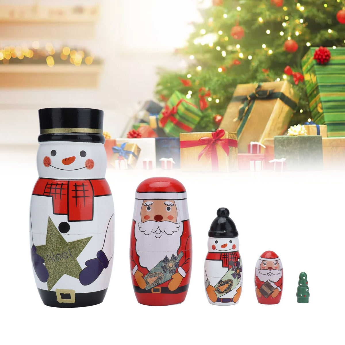 5pcs Nesting Dolls Glossy Round Unique Christmas Style Attractive Decorative Ornaments for Festive Gifts