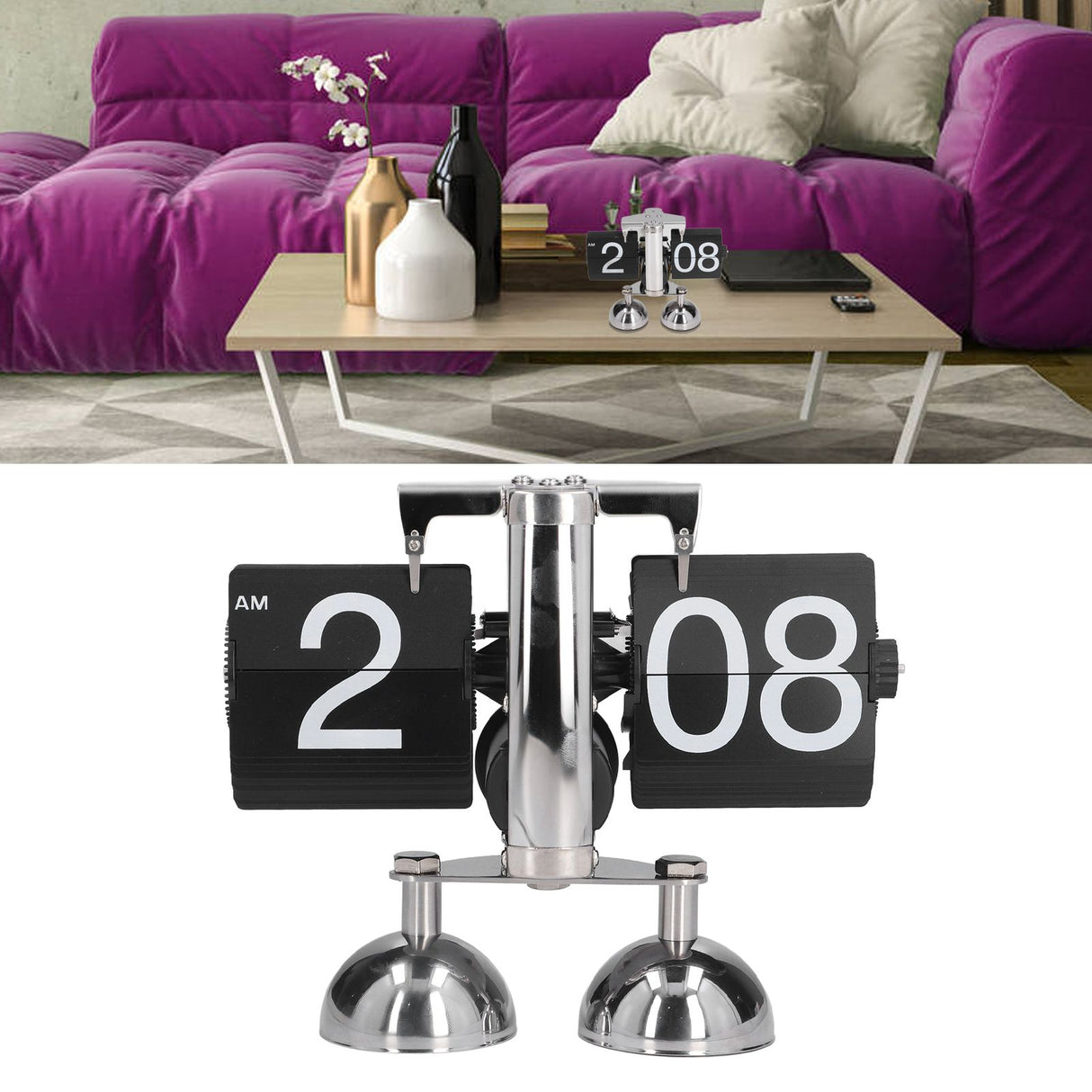 Flip Clock Quartz Movement High Accuracy Retro Style Stainless Steel Simple Operation Quartz Clock