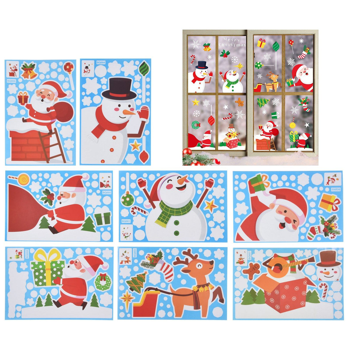 8PCS Christmas Snowman Sticker DIY Window Glass Sticker PVC Decorative Sticker for Living Room