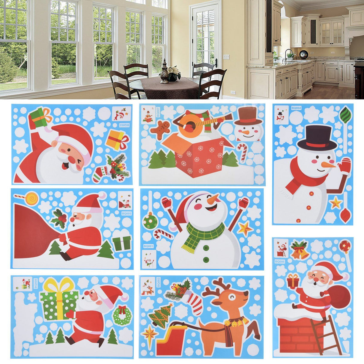 8PCS Christmas Snowman Sticker DIY Window Glass Sticker PVC Decorative Sticker for Living Room