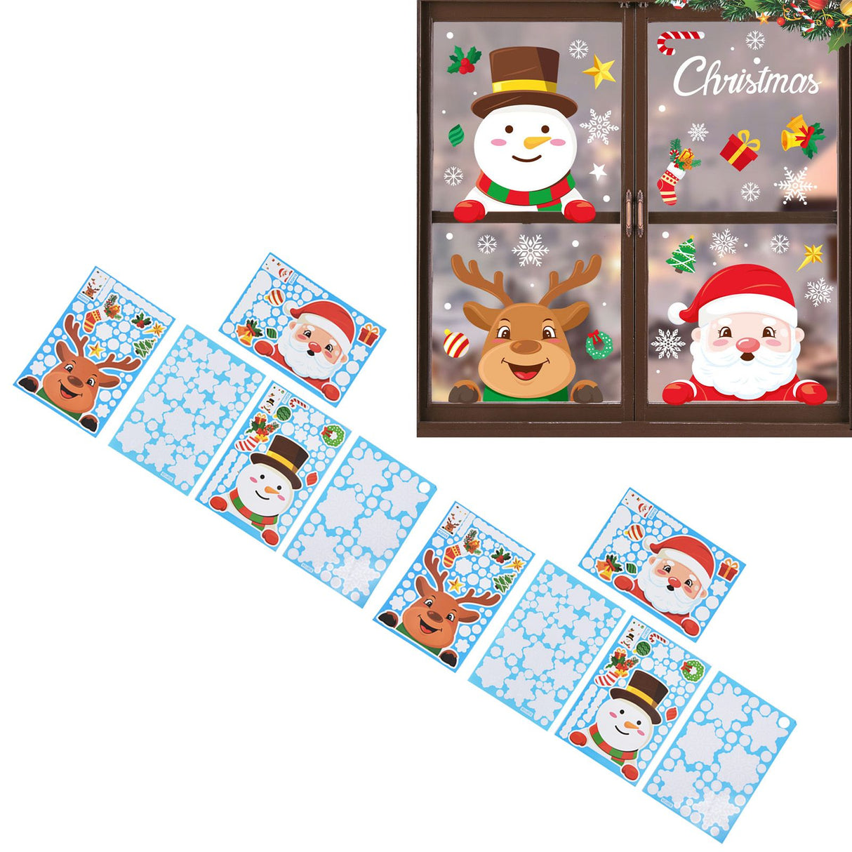 2Set Christmas Sticker DIY Window Glass Sticker Deer Snowman Decorative Sticker for Party Festival
