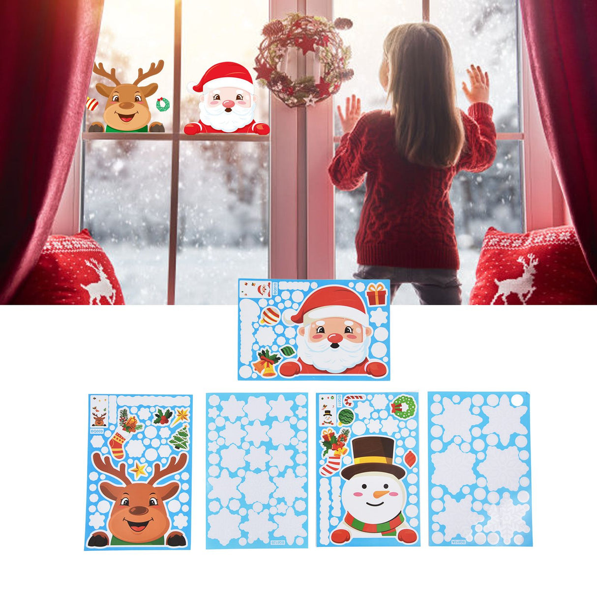 2Set Christmas Sticker DIY Window Glass Sticker Deer Snowman Decorative Sticker for Party Festival