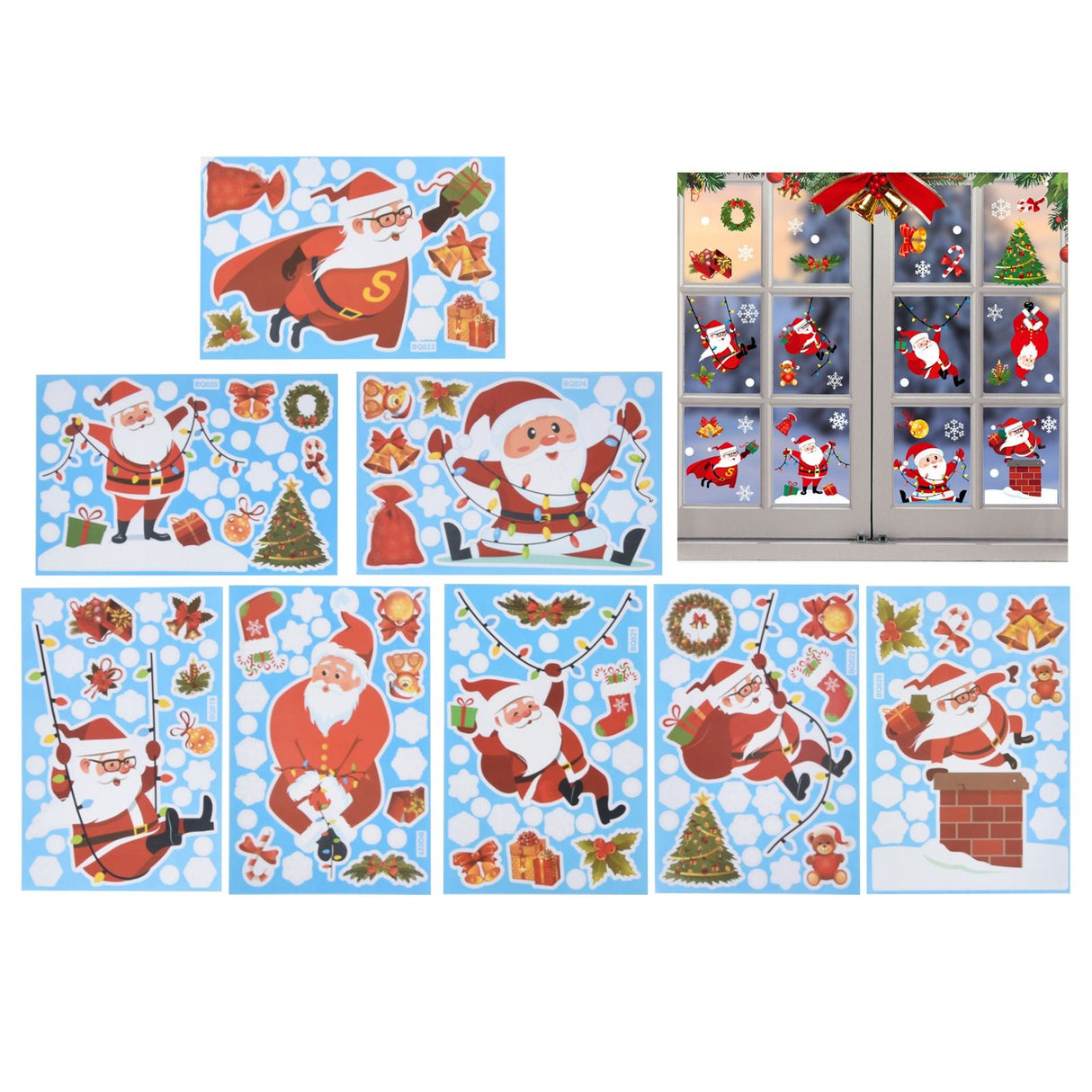 8Pcs Christmas Stickers Cute Patterns Easy to Use Environmentally Friendly Xmas Window Decals for Home Decor